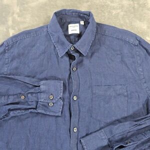 Baird Mcnutt Murano Linen Shirt Men L Navy Blue Casual Beach Resort Breathable